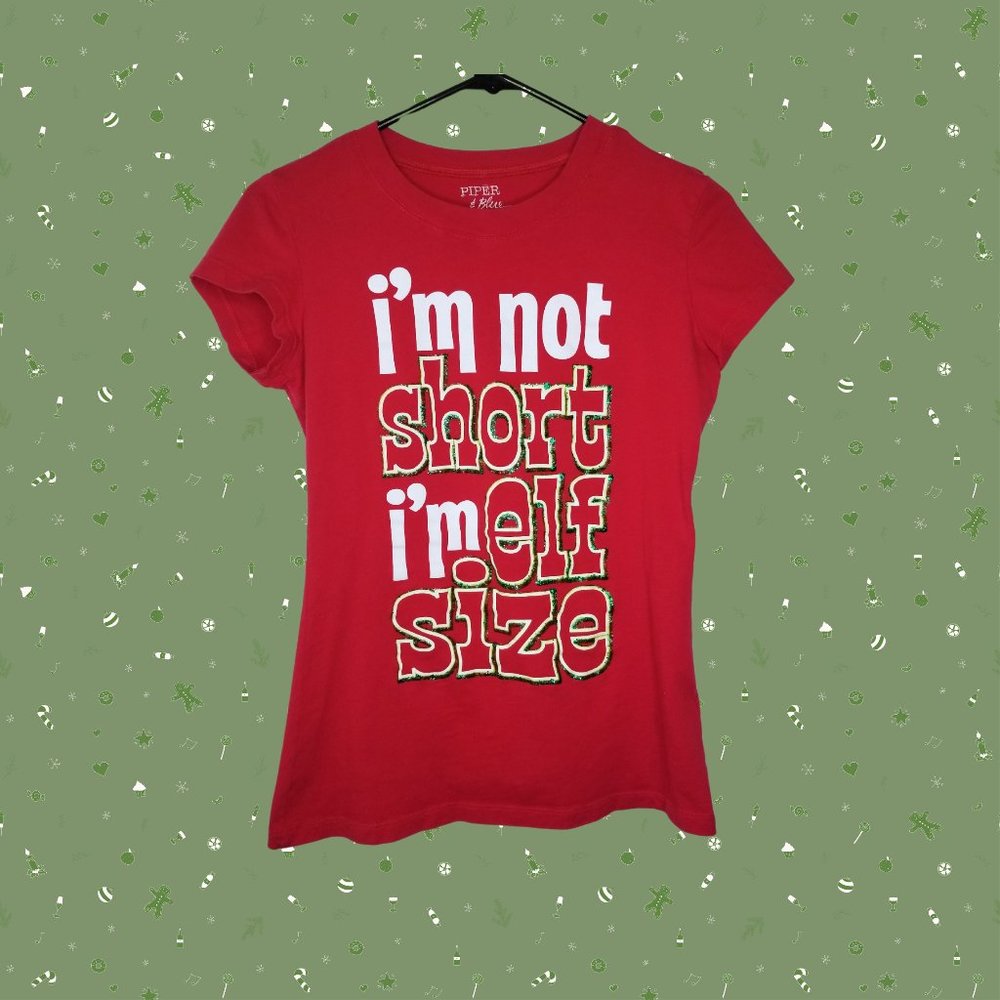 Juniors "I'm Not Short I'm Elf Size" Holiday Tee, Medium